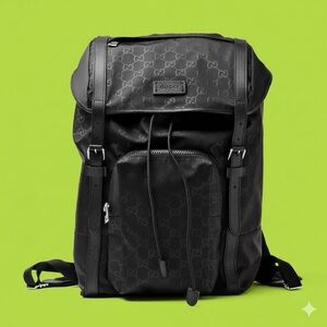 Gucci backpack in black monogram nylon canvas and leather with sivler hardware